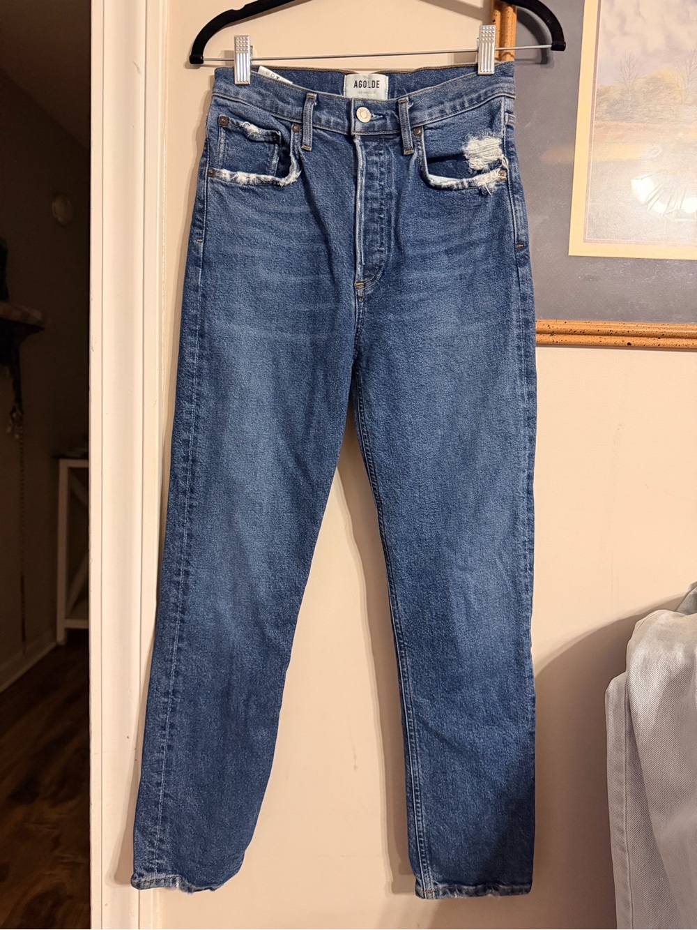 AGOLDE Women’s Straight Blue Distressed Jeans